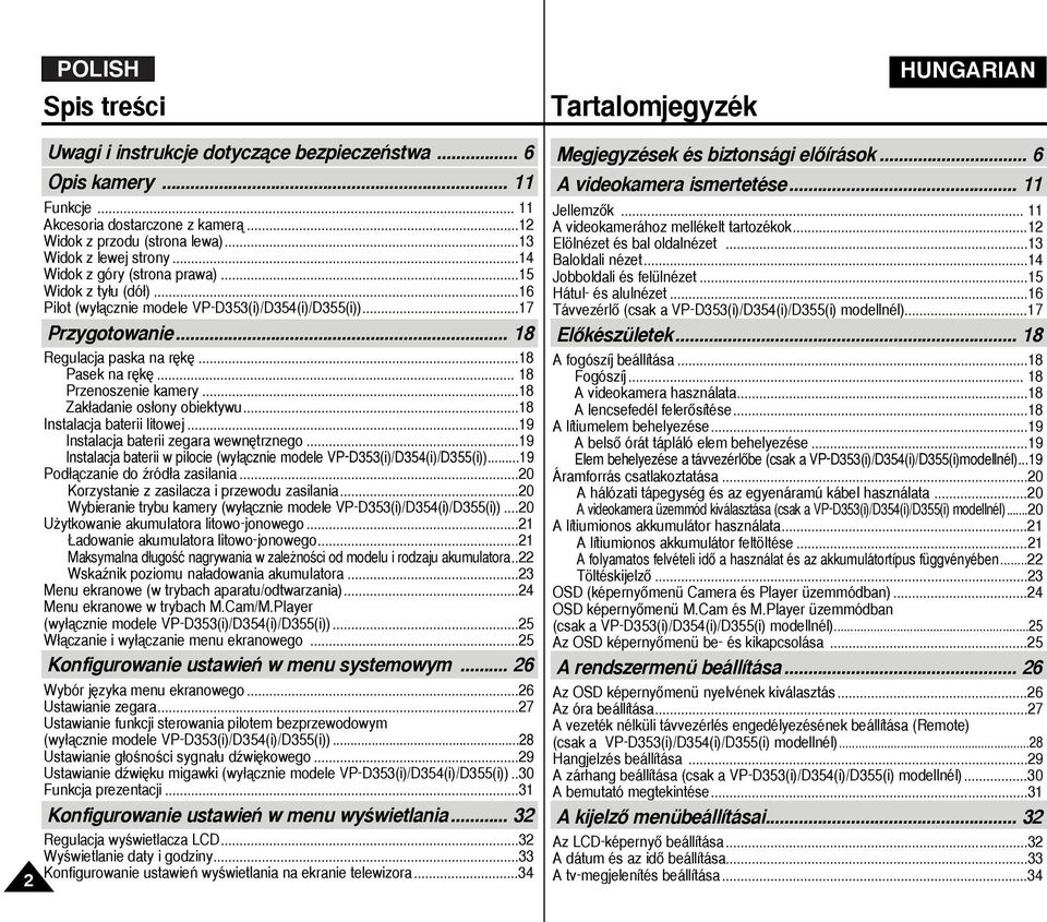 .. 18 Przenoszenie kamery...18 Zak adanie os ony obiektywu...18 Instalacja baterii litowej...19 Instalacja baterii zegara wewn trznego.