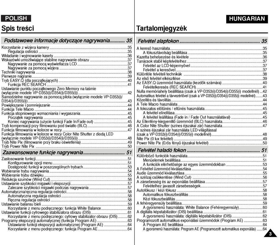 Q (dla poczàtkujàcych)...40 Funkcja REC SEARCH...41 Ustawianie punktu poczàtkowego Zero Memory na taêmie (wy àcznie modele VP-D353(i)/D354(i)/D355(i)).