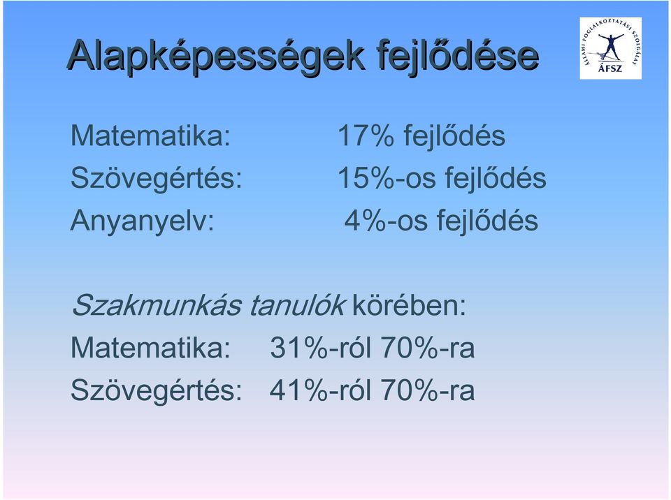 fejlődés 4%-os fejlődés Szakmunkás tanulók