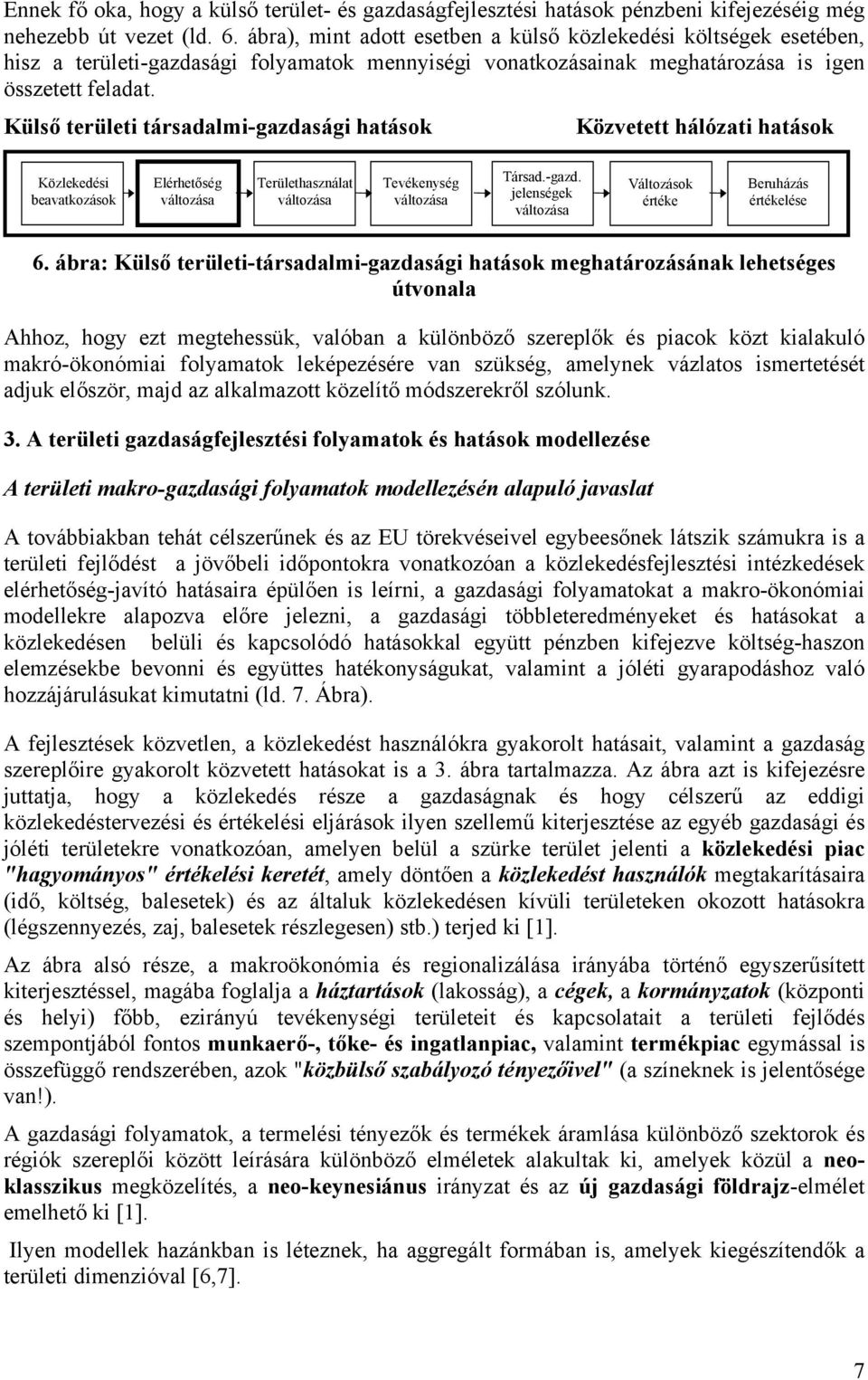 Külső területi társadalmi-gazdasági hatások Közvetett hálózati hatások Közlekedési beavatkozások Elérhetőség változása Területhasználat változása Tevékenység változása Társad.-gazd. jelenségek változása Változások értéke Beruházás értékelése 6.