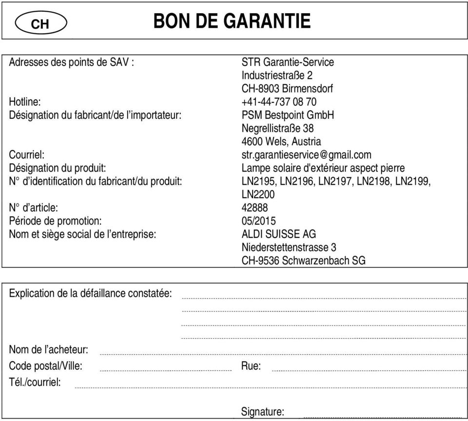 com Désignation du produit: Lampe solaire d'extérieur aspect pierre N d identification du fabricant/du produit: LN2195, LN2196, LN2197, LN2198, LN2199, LN2200 N d article: