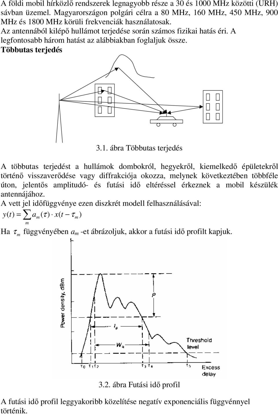 ábr Többuts terjedés A többuts terjedést hullák dbkról, hegyekről, kieelkedő épületekről törtéő visszverődése vgy diffrkciój kzz, elyek következtébe többféle út, jeletős plitudó- és futási idő