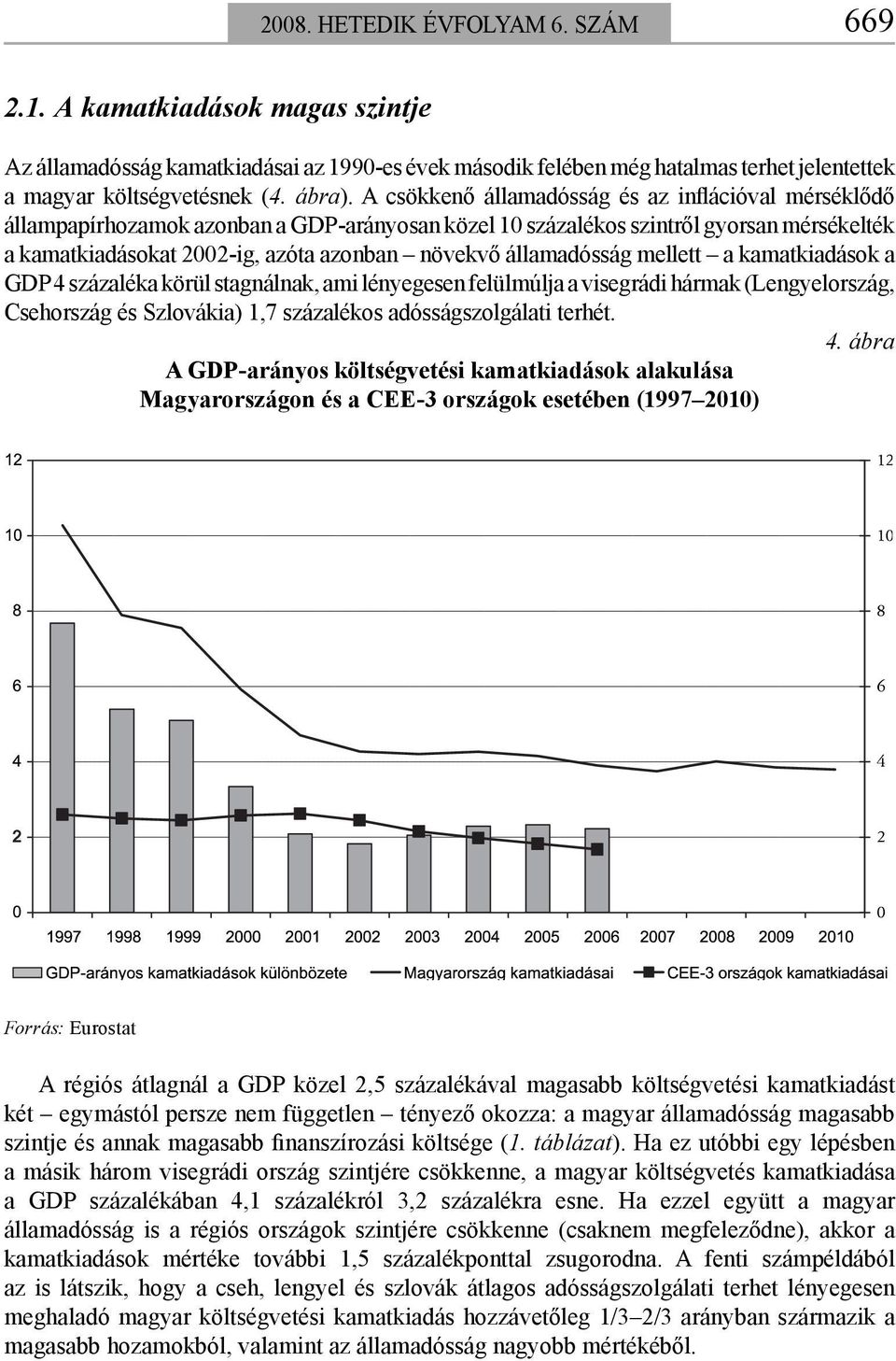 államadósság mellett a kamatkiadások a GDP 4 százaléka körül stagnálnak, ami lényegesen felülmúlja a visegrádi hármak (Lengyelország, Csehország és Szlovákia) 1,7 százalékos adósságszolgálati terhét.