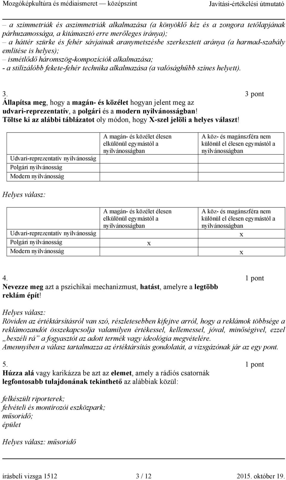 3 pont Állapítsa meg, hogy a magán- és közélet hogyan jelent meg az udvari-reprezentatív, a polgári és a modern nyilvánosságban!