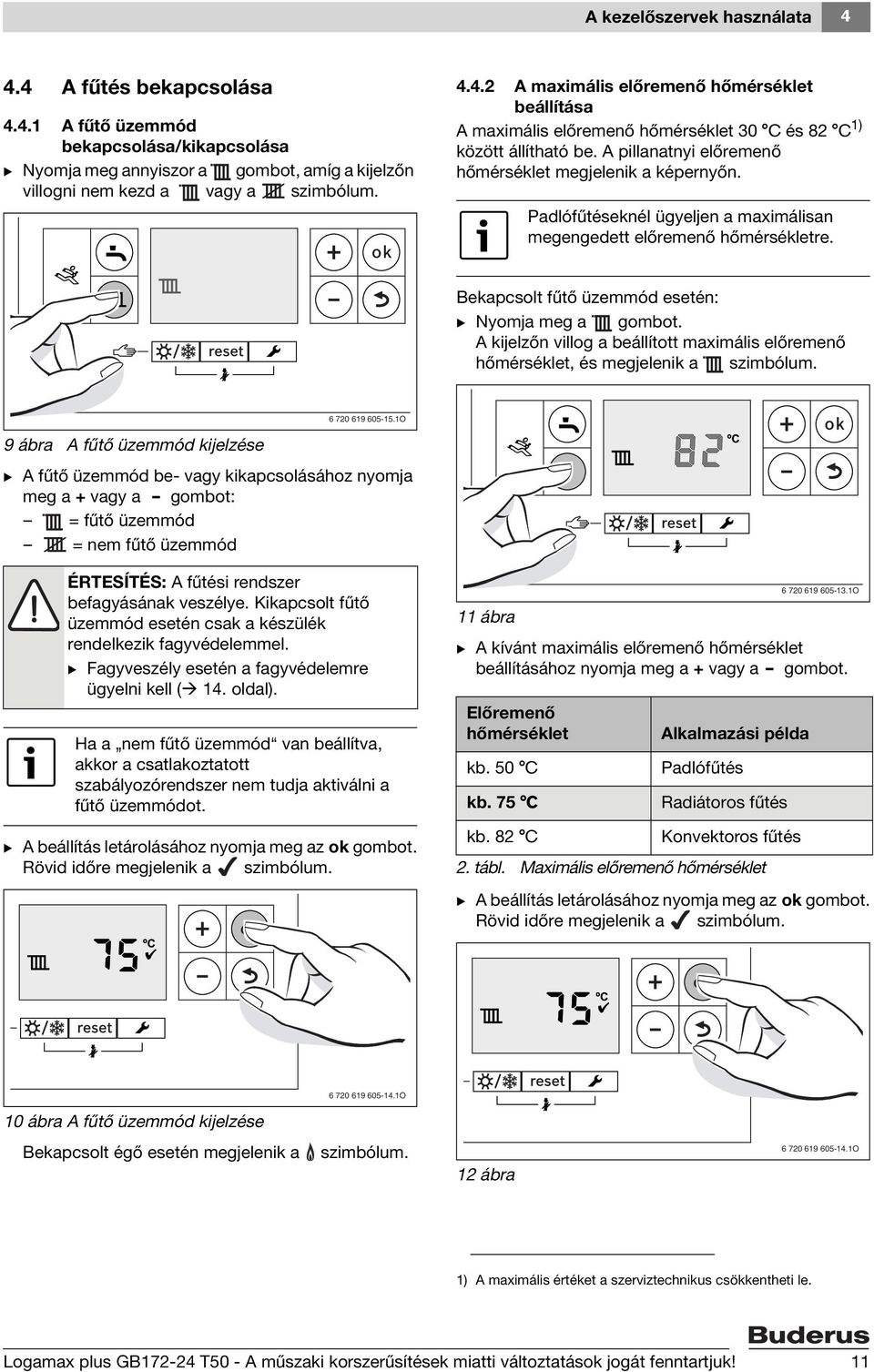 A kijelzőn villog a beállított maximális előremenő hőmérséklet, és megjelenik a szimbólum. 6 720 619 605-15.