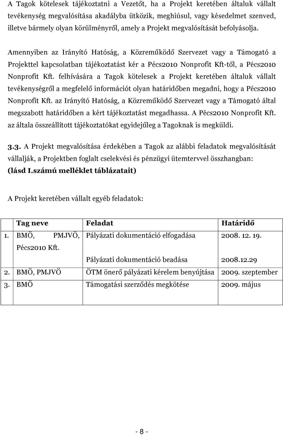 Amennyiben az Irányító Hatóság, a Közreműködő Szervezet vagy a Támogató a Projekttel kapcsolatban tájékoztatást kér a Pécs21 Nonprofit Kft-től, a Pécs21 Nonprofit Kft.