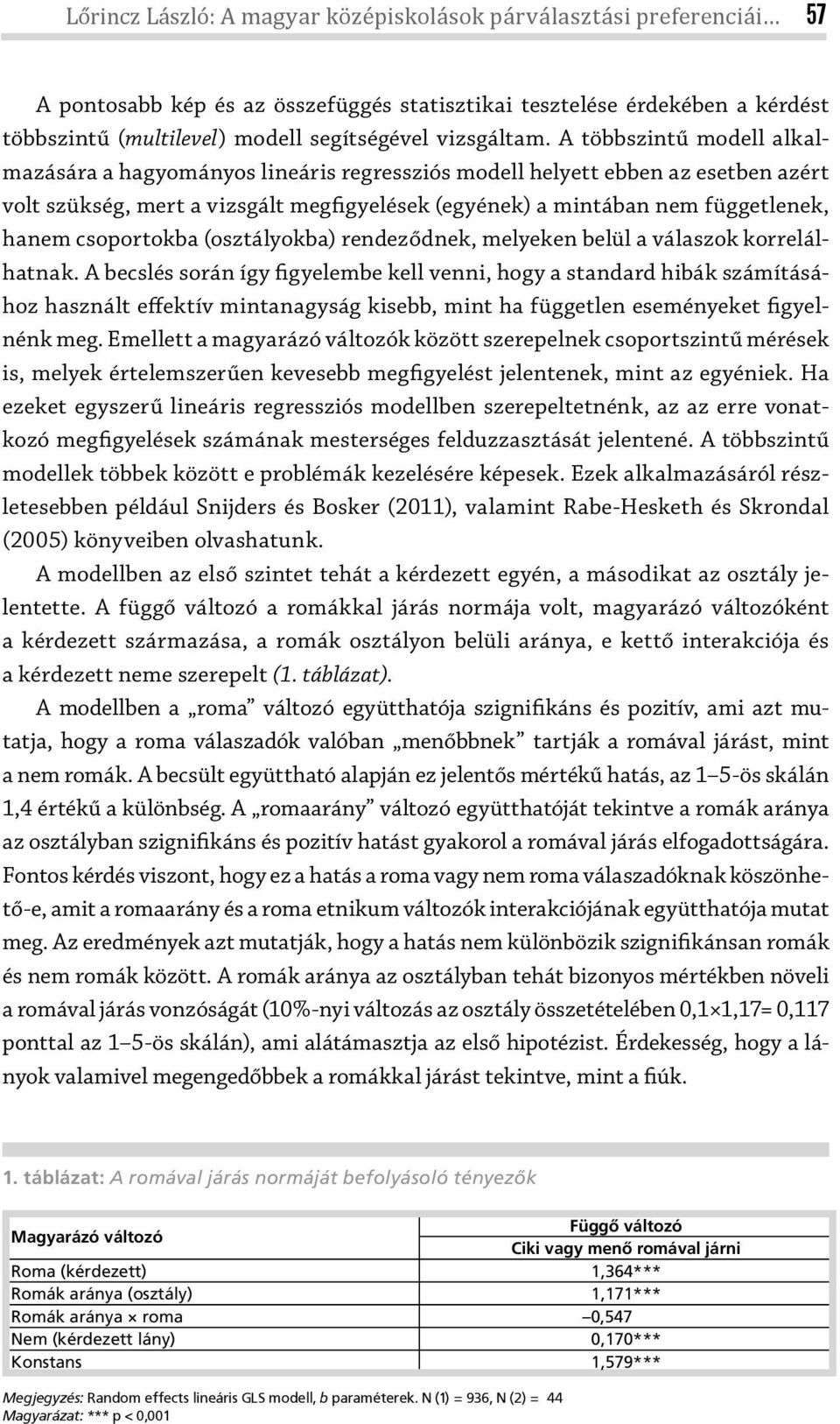 A többszintű modell alkalmazására a hagyományos lineáris regressziós modell helyett ebben az esetben azért volt szükség, mert a vizsgált megfigyelések (egyének) a mintában nem függetlenek, hanem