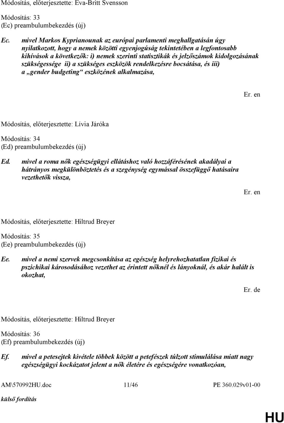 és jelzőszámok kidolgozásának szükségessége ii) a szükséges eszközök rendelkezésre bocsátása, és iii) a gender budgeting eszközének alkalmazása, Módosítás, előterjesztette: Lívia Járóka Módosítás: 34