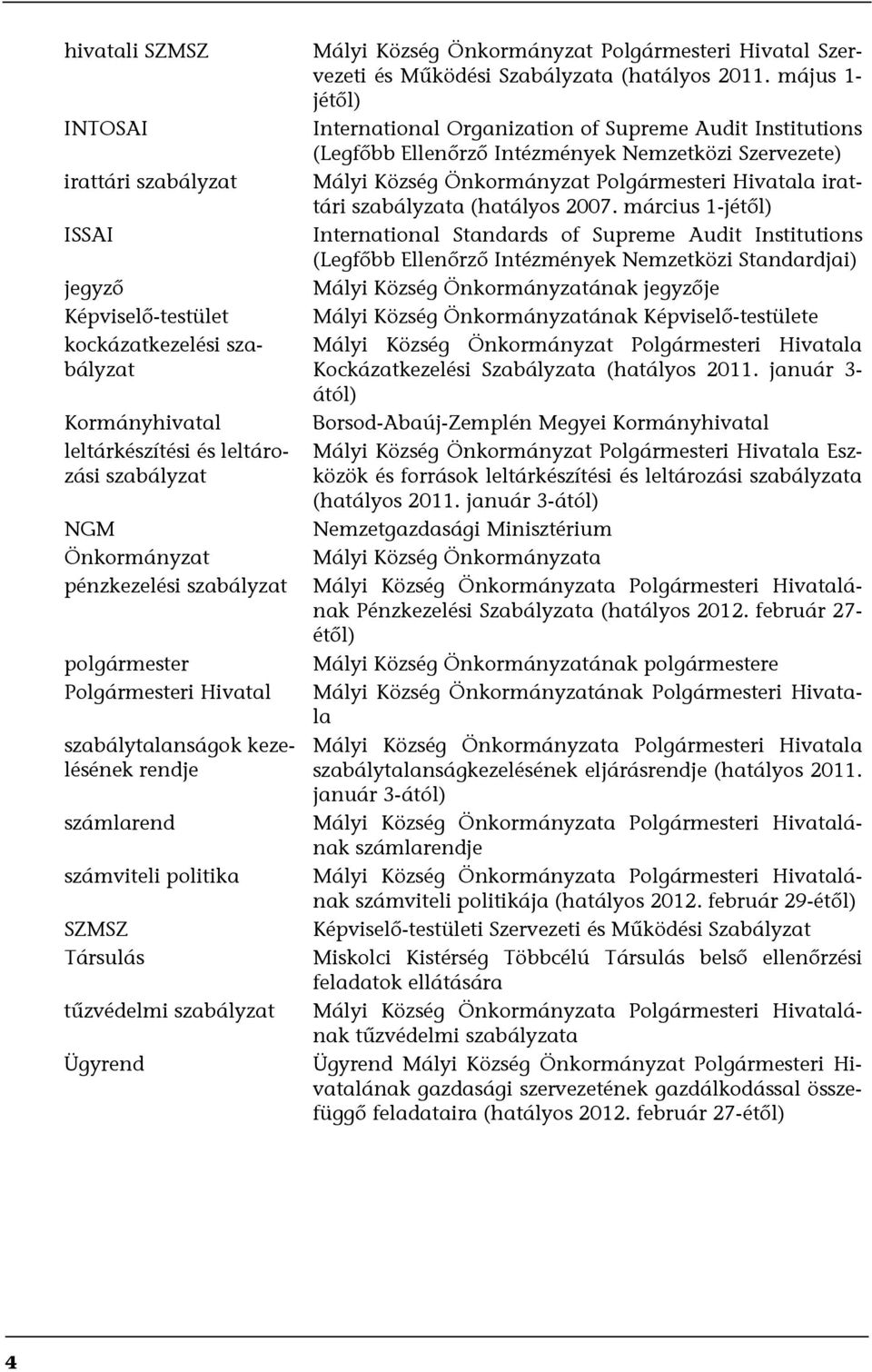 Hivatal Szervezeti és Működési Szabályzata (hatályos 2011.