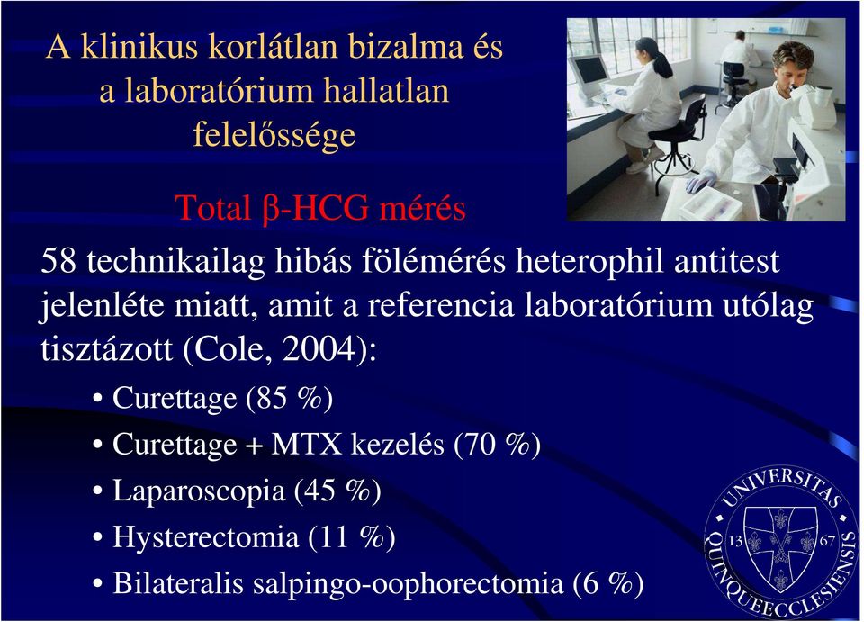 laboratórium utólag tisztázott (Cole, 2004): Curettage (85 %) Curettage + MTX kezelés