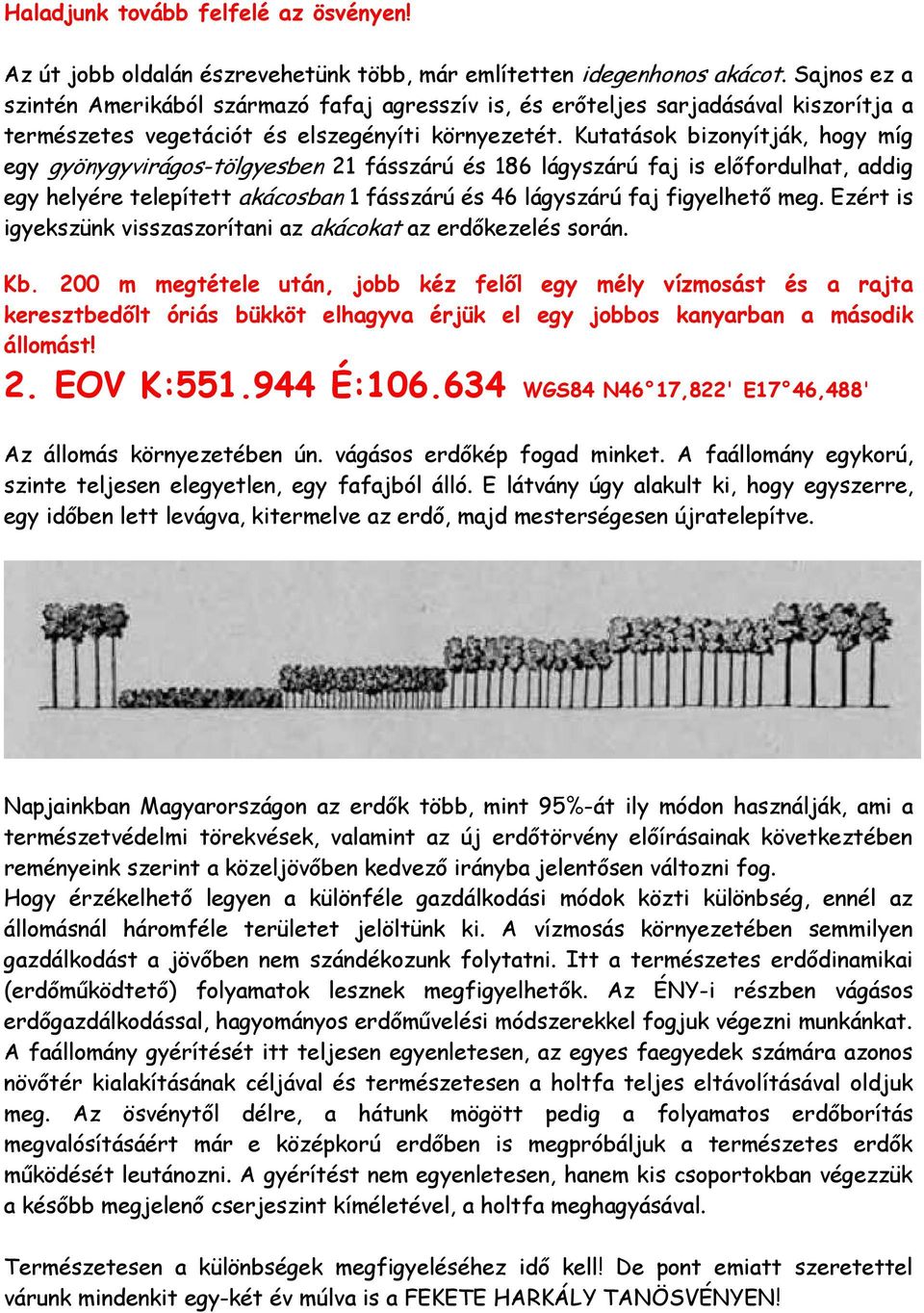 Kutatások bizonyítják, hogy míg egy gyönygyvirágos-tölgyesben 21 fásszárú és 186 lágyszárú faj is elıfordulhat, addig egy helyére telepített akácosban 1 fásszárú és 46 lágyszárú faj figyelhetı meg.