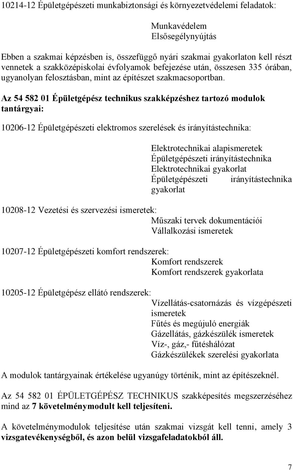 Az 54 582 01 Épületgépész technikus szakképzéshez tartozó modulok tantárgyai: 10206-12 Épületgépészeti elektromos szerelések és irányítástechnika: Elektrotechnikai alapismeretek Épületgépészeti