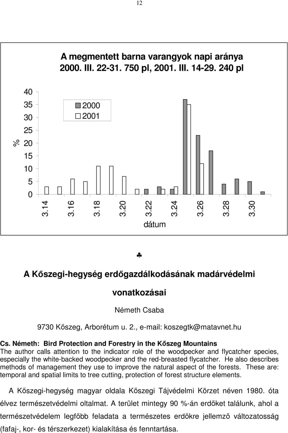 Németh: Bird Protection and Forestry in the Kőszeg Mountains The author calls attention to the indicator role of the woodpecker and flycatcher species, especially the white-backed woodpecker and the