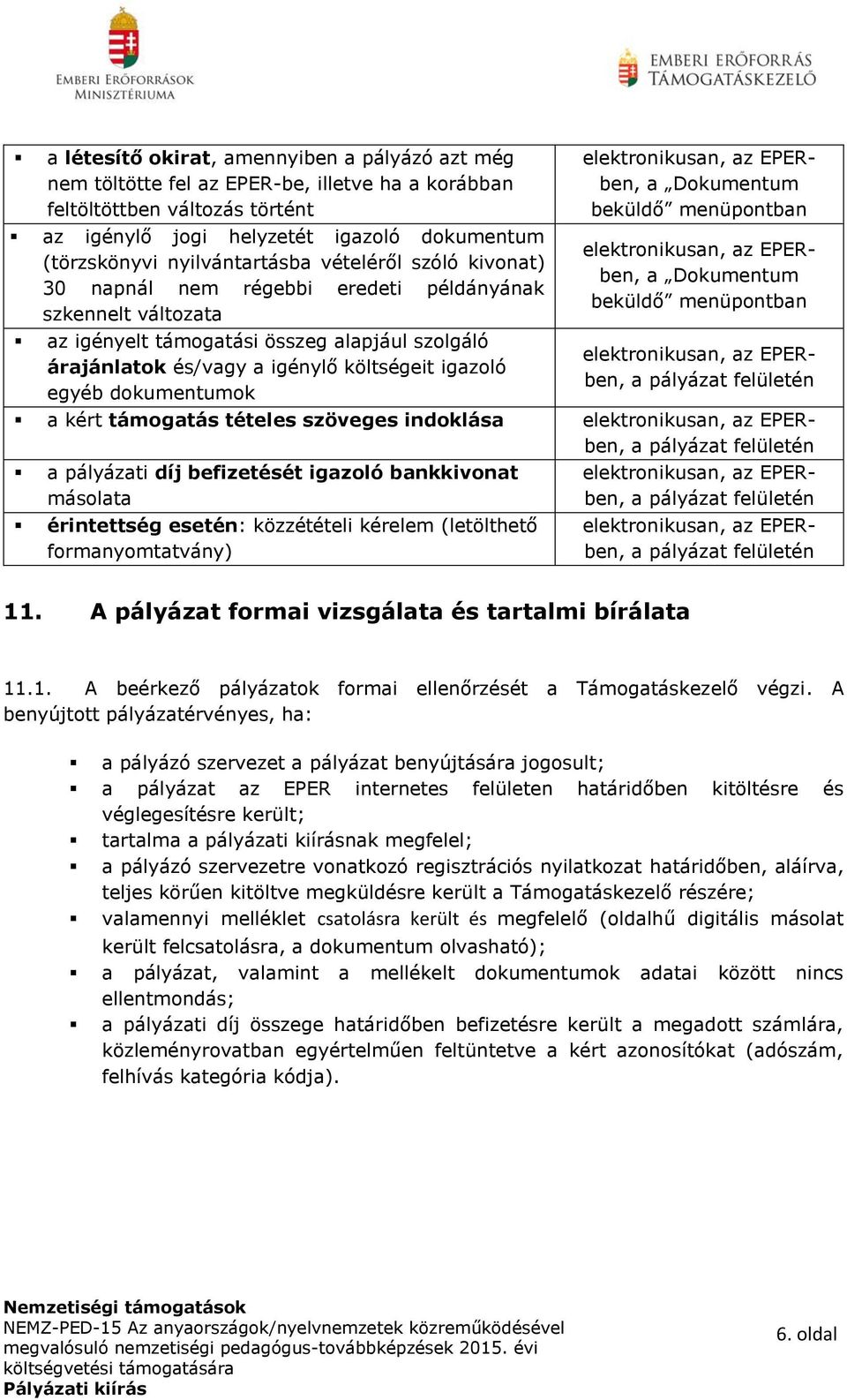 egyéb dokumentumok a Dokumentum beküldő menüpontban a Dokumentum beküldő menüpontban a pályázat felületén a kért támogatás tételes szöveges indoklása a pályázat felületén a pályázati díj befizetését