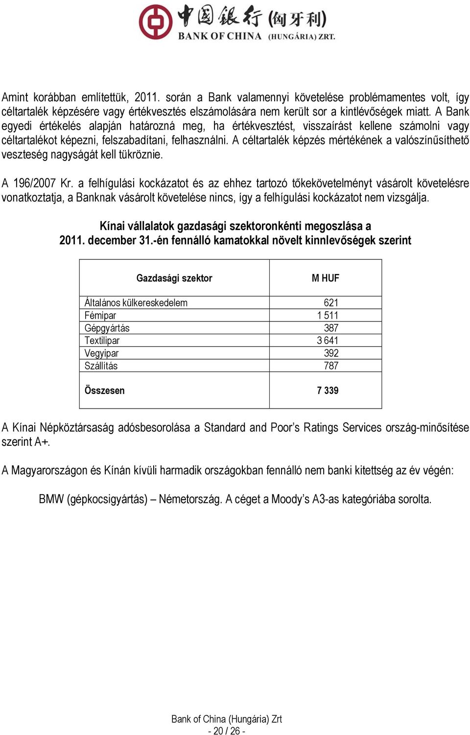 A céltartalék képzés mértékének a valószínűsíthető veszteség nagyságát kell tükröznie. A 196/2007 Kr.