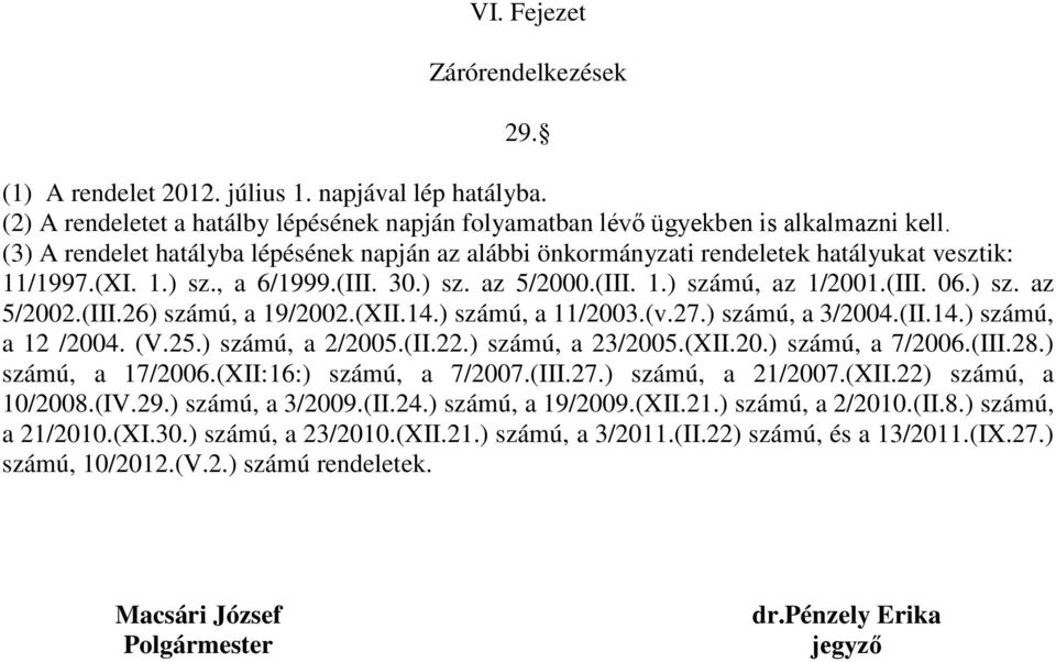 (III.26) számú, a 19/2002.(XII.14.) számú, a 11/2003.(v.27.) számú, a 3/2004.(II.14.) számú, a 12 /2004. (V.25.) számú, a 2/2005.(II.22.) számú, a 23/2005.(XII.20.) számú, a 7/2006.(III.28.