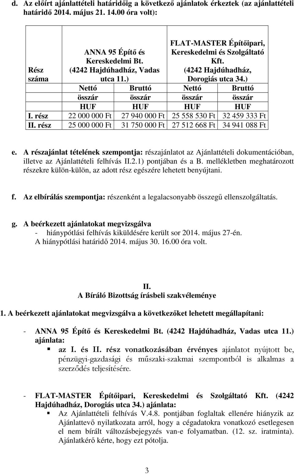 ) Nettó Bruttó Nettó Bruttó összár összár összár összár HUF HUF HUF HUF I. rész 22 000 000 Ft 27 940 000 Ft 25 558 530 Ft 32 459 333 Ft II.