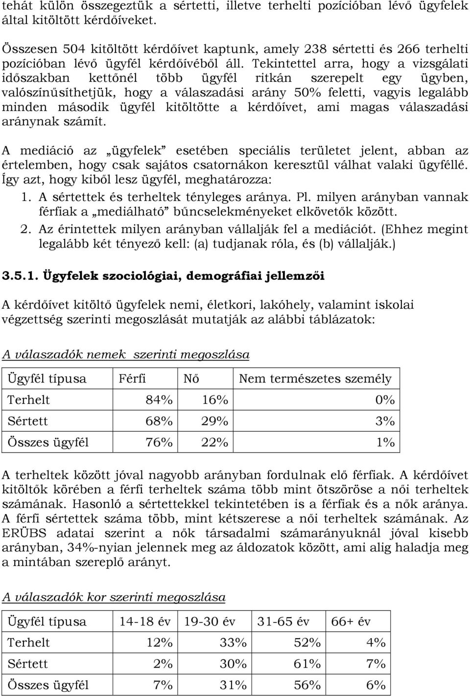 Tekintettel arra, hogy a vizsgálati időszakban kettőnél több ügyfél ritkán szerepelt egy ügyben, valószínűsíthetjük, hogy a válaszadási arány 50% feletti, vagyis legalább minden második ügyfél