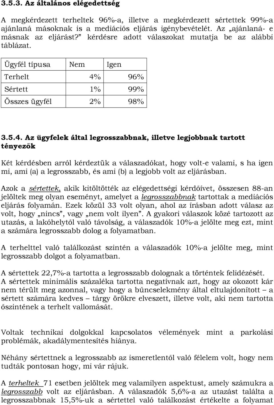 96% Sértett 1% 99% Összes ügyfél 2% 98% 3.5.4.