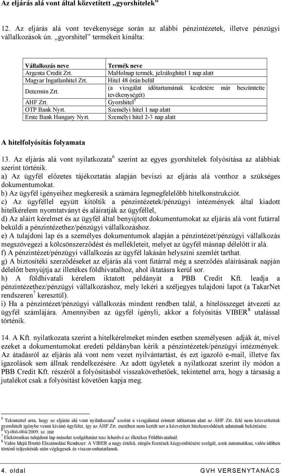 (a vizsgálat idıtartamának kezdetére már beszüntette tevékenységét) AHF Zrt. Gyorshitel 5 OTP Bank Nyrt. Személyi hitel 1 nap alatt Erste Bank Hungary Nyrt.