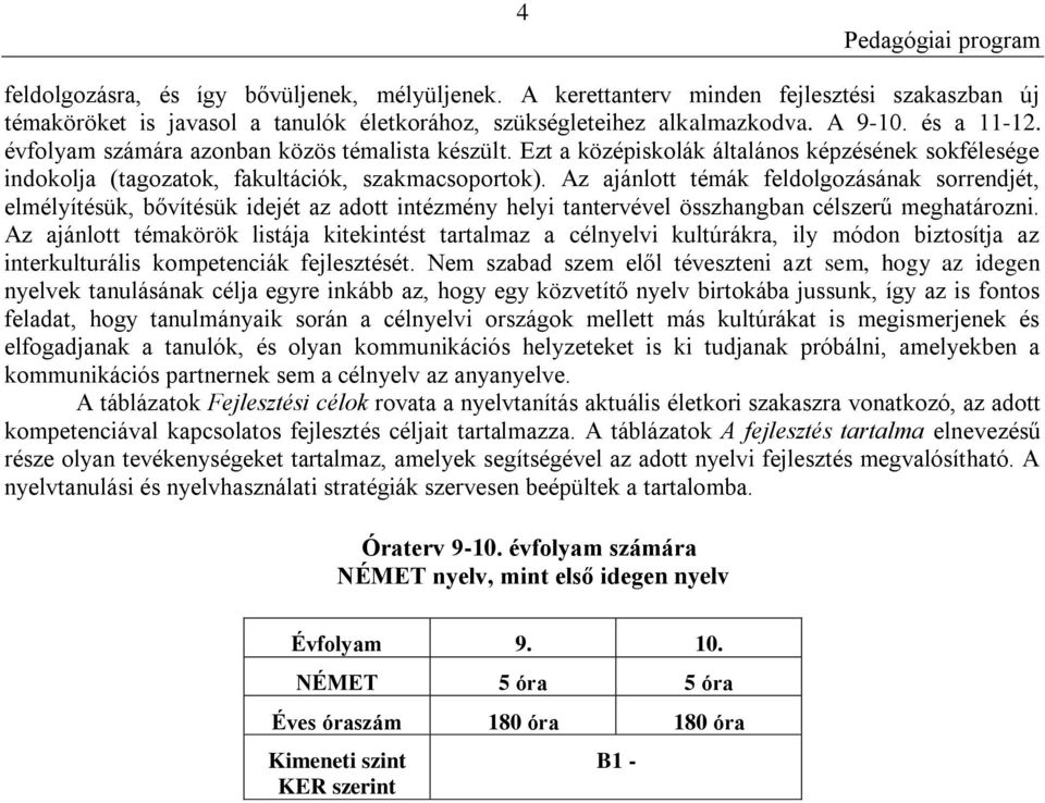 Az ajánlott témák feldolgozásának sorrendjét, elmélyítésük, bővítésük idejét az adott intézmény helyi tantervével összhangban célszerű meghatározni.