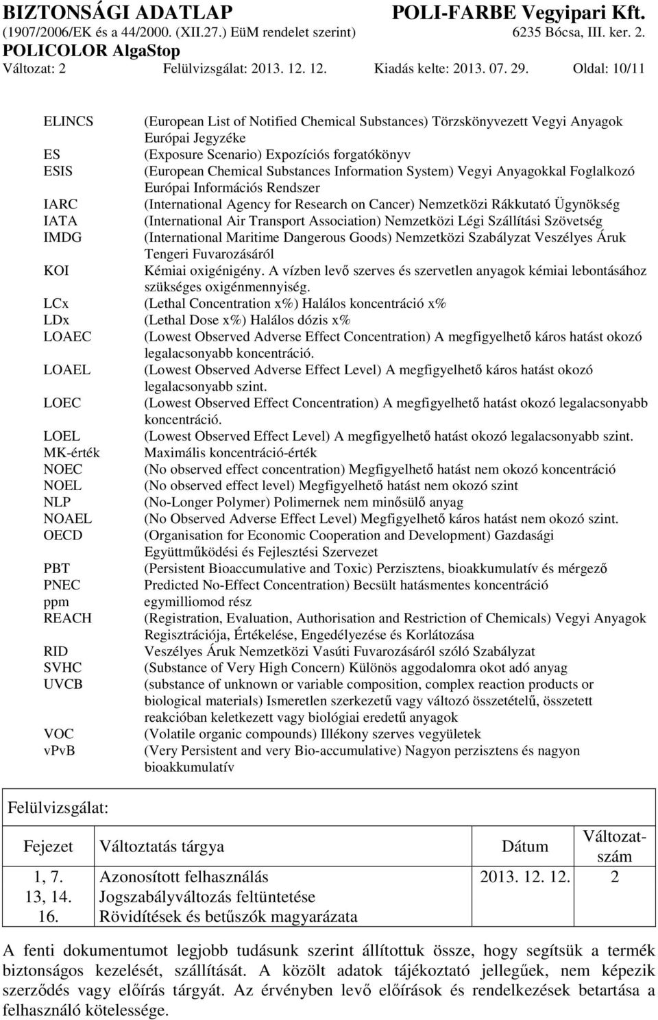 Information System) Vegyi Anyagokkal Foglalkozó Európai Információs Rendszer IARC (International Agency for Research on Cancer) Nemzetközi Rákkutató Ügynökség IATA (International Air Transport