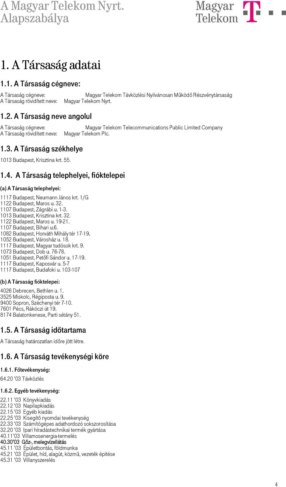 1107 Budapest, Zágrábi u. 1-3. 1013 Budapest, Krisztina krt. 32. 1122 Budapest, Maros u. 19-21. 1107 Budapest, Bihari u.6. 1082 Budapest, Horváth Mihály tér 17-19. 1052 Budapest, Városház u. 18.