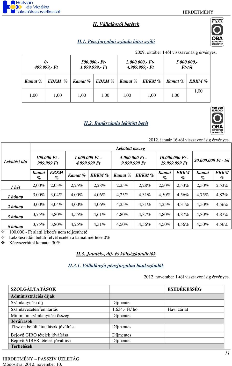 január 16-tól visszavonásig érvényes. Lekötési idı 100.000 