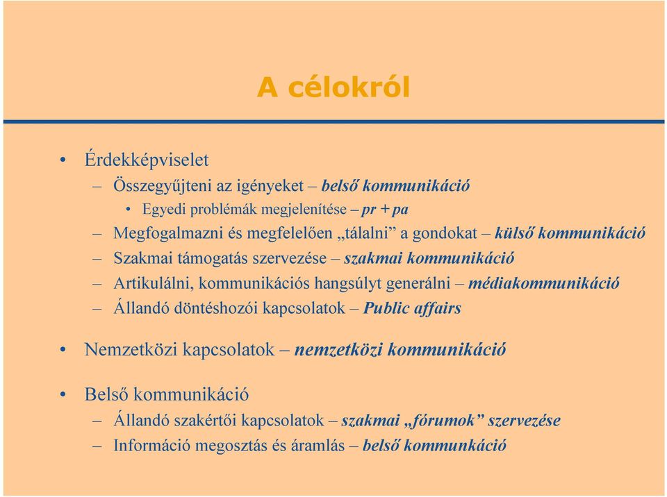 hangsúlyt generálni médiakommunikáció Állandó döntéshozói kapcsolatok Public affairs Nemzetközi kapcsolatok nemzetközi