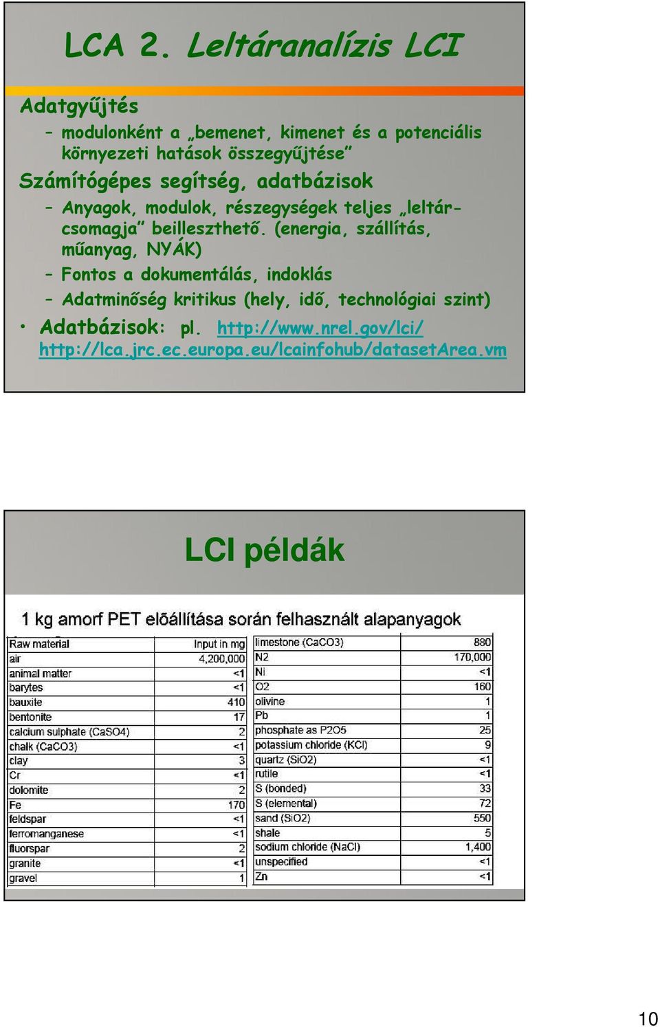 Számítógépes segítség, adatbázisok Anyagok, modulok, részegységek teljes leltárcsomagja beilleszthető.