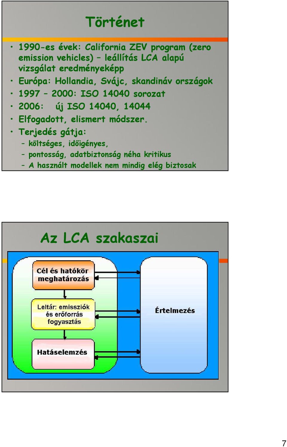 sorozat 2006: új ISO 14040, 14044 Elfogadott, elismert módszer.