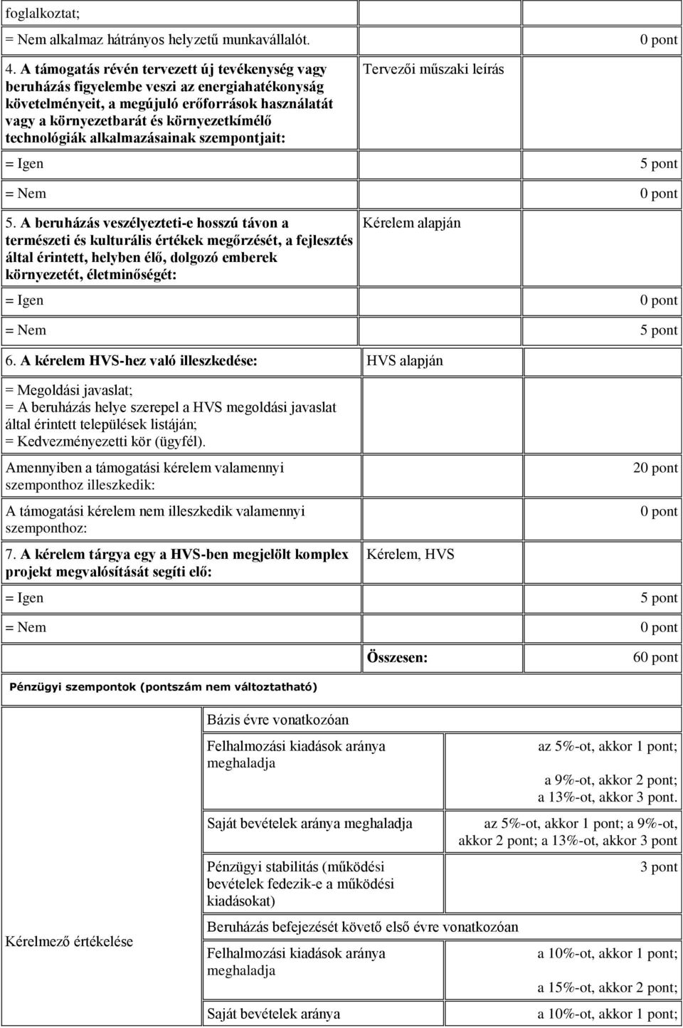 technológiák alkalmazásainak szempontjait: Tervezői műszaki leírás = Nem 0 pont 5.