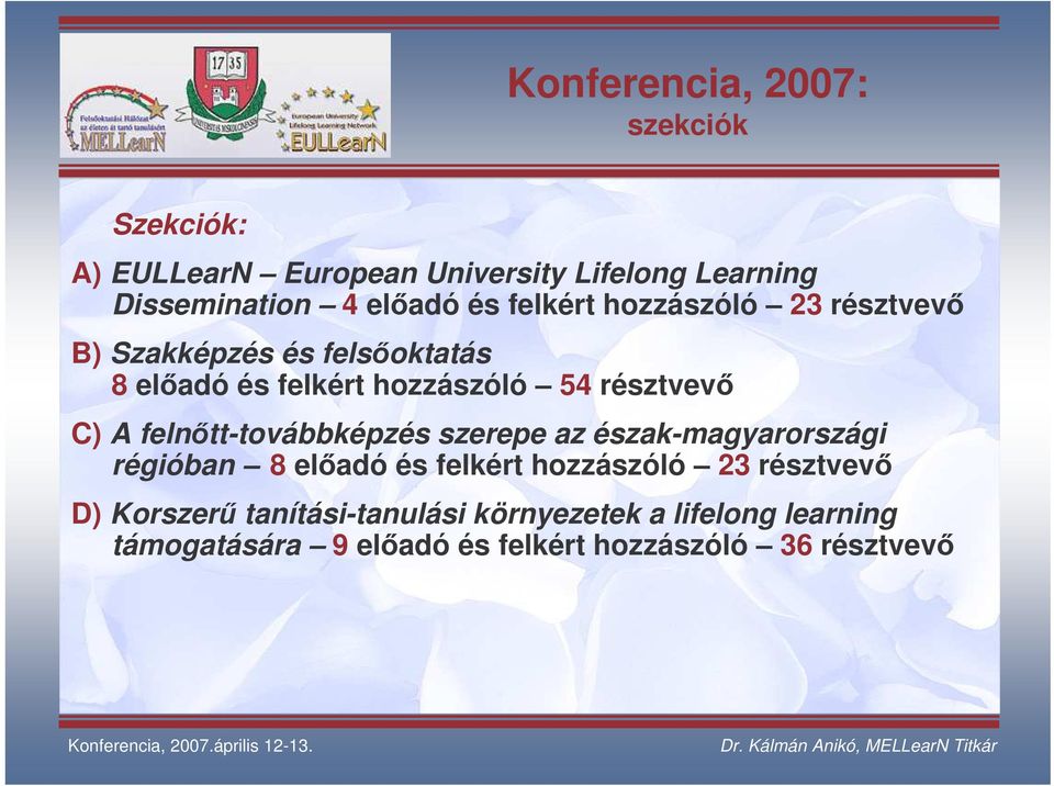 felntt-továbbképzés szerepe az észak-magyarországi régióban 8 eladó és felkért hozzászóló 23 résztvev D)