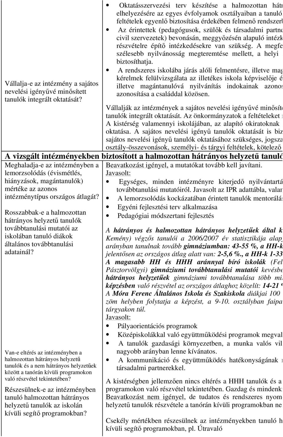 Az érintettek (pedagógusok, szülők és társadalmi partnerek, pl. hel civil szervezetek) bevonásán, meggyőzésén alapuló intézked részvételre építő intézkedésekre van szükség.