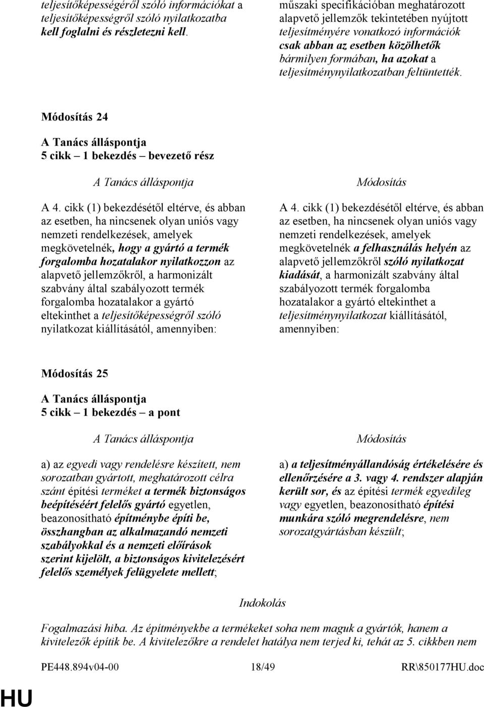 teljesítménynyilatkozatban feltüntették. 24 5 cikk 1 bekezdés bevezető rész A 4.