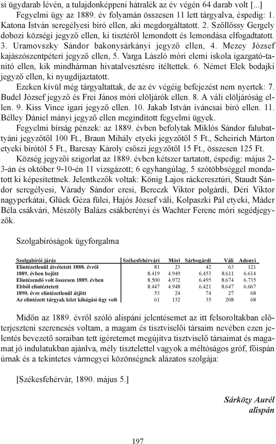 Uramovszky Sándor bakonysárkányi jegyző ellen, 4. Mezey József kajászószentpéteri jegyző ellen, 5. Varga László móri elemi iskola igazgató-tanító ellen, kik mindhárman hivatalvesztésre ítéltettek. 6.