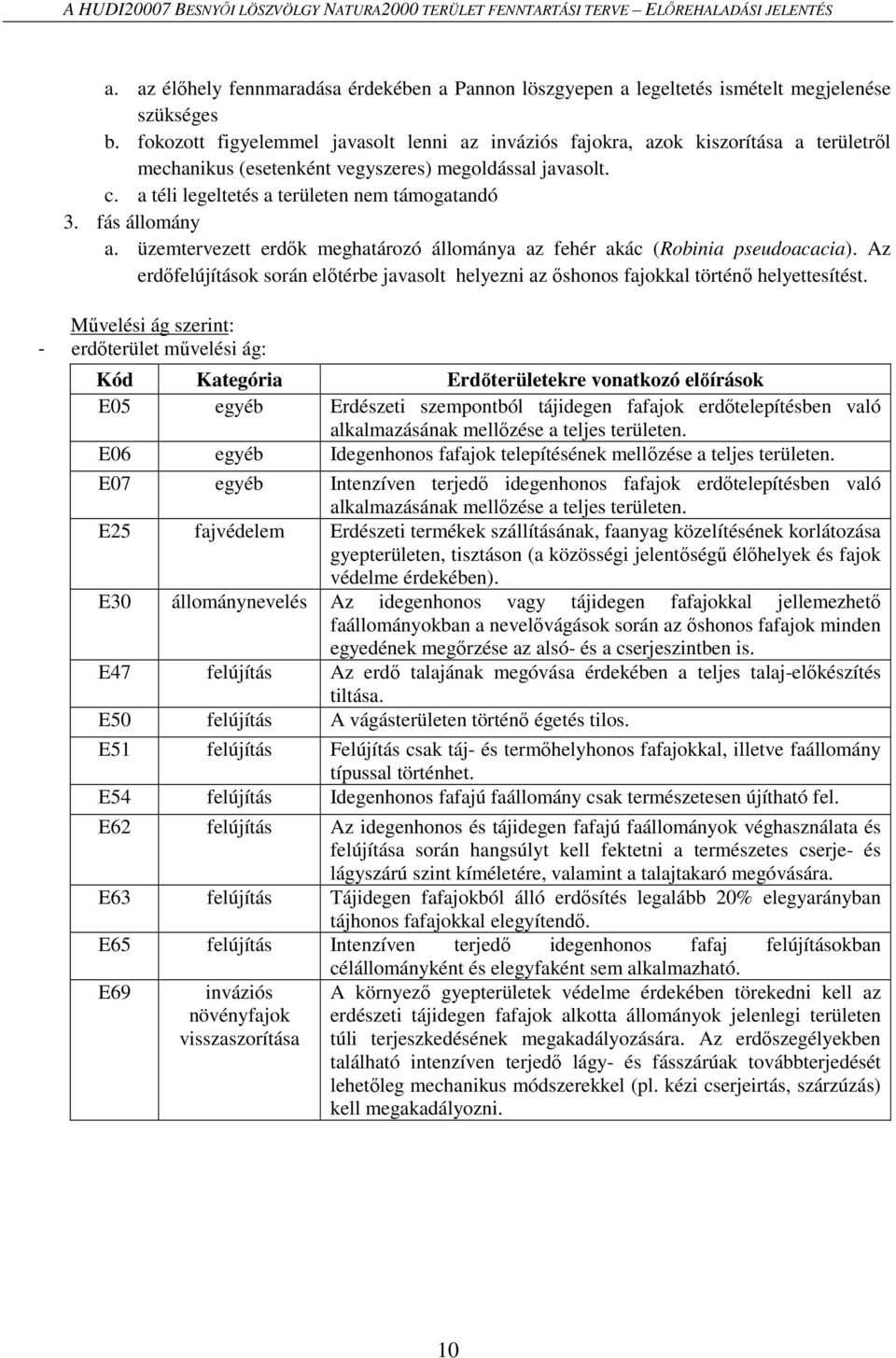 fás állomány a. üzemtervezett erdők meghatározó állománya az fehér akác (Robinia pseudoacacia). Az erdőfelújítások során előtérbe javasolt helyezni az őshonos fajokkal történő helyettesítést.