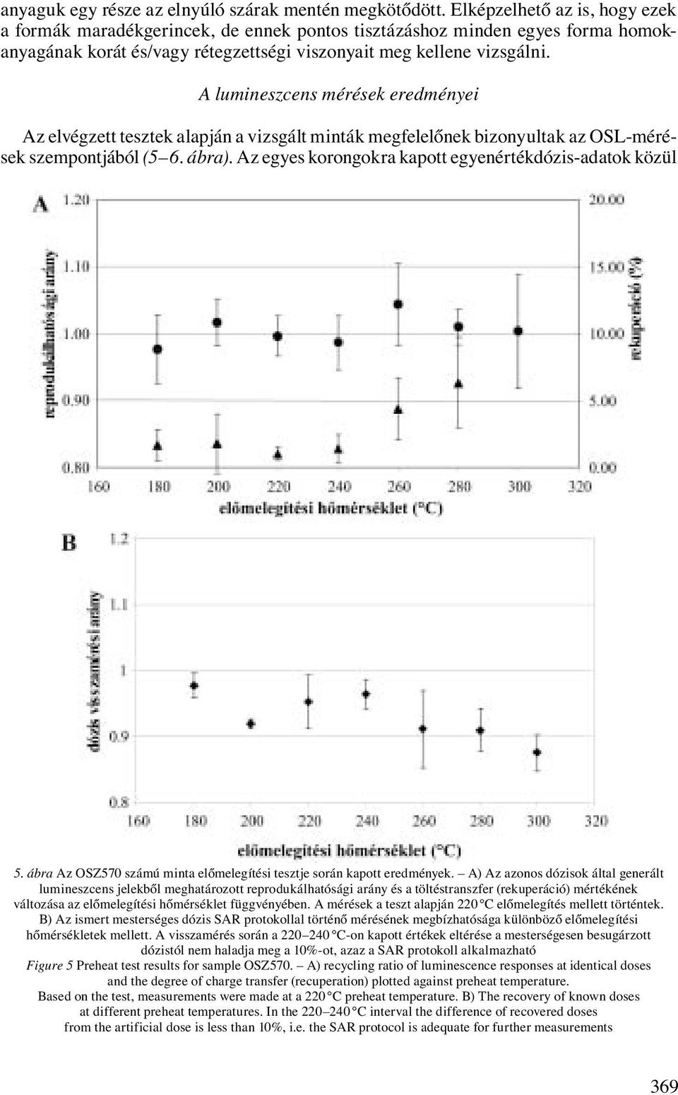 A lumineszcens mérések eredményei Az elvégzett tesztek alapján a vizsgált minták megfelelőnek bizonyultak az OSL-mérések szempontjából (5 6. ábra).