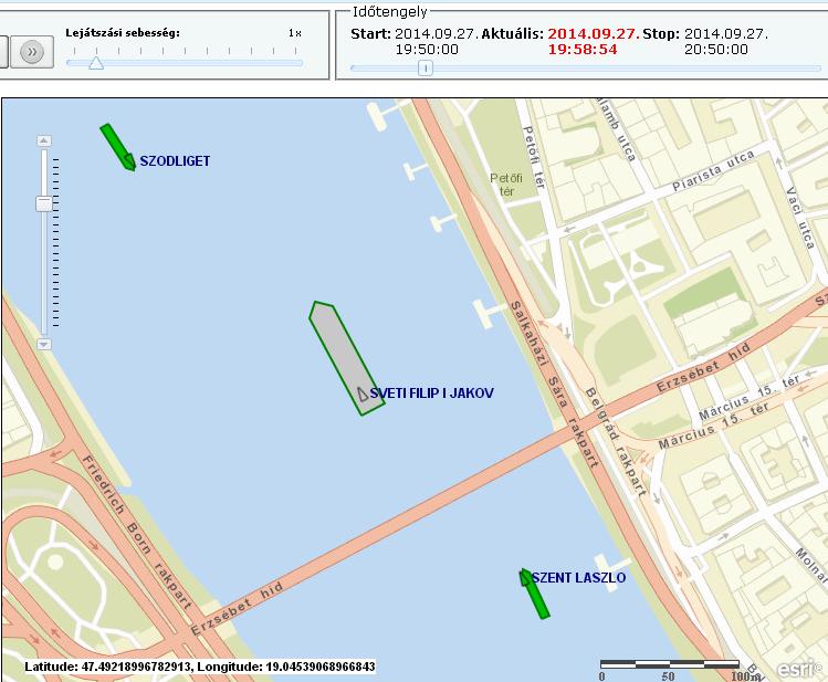 A járművek valós helyzete 2014-100-6 A Vb a járművek valós pozíciójának meghatározása érdekében a térképen megjelenített AIS információkat és az Excel-táblázatban