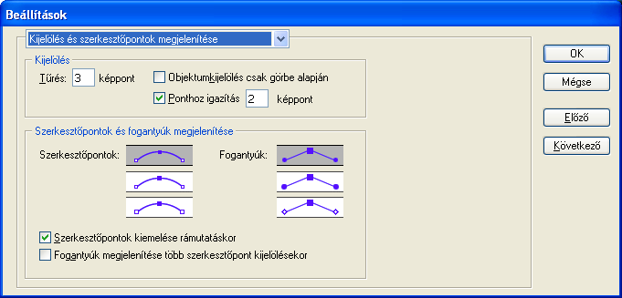 TESTRE SZABÁS 11 Kijelölés és szerkesztőpontok A CS3 változat új párbeszédpanel-lapja a Kijelölés és szerkesztőpontok paranccsal, vagy a Beállítások párbeszédpanel listájából kiválasztva jeleníthető