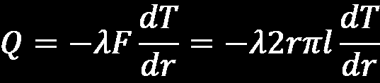 Hővezetés hengeres falon Egy körhenger hossza: l Átmérői: d₁ és d₂ Hőmérséklet a belső oldalon: T₁ Hőmérséklet a külső oldalon: T₂ A