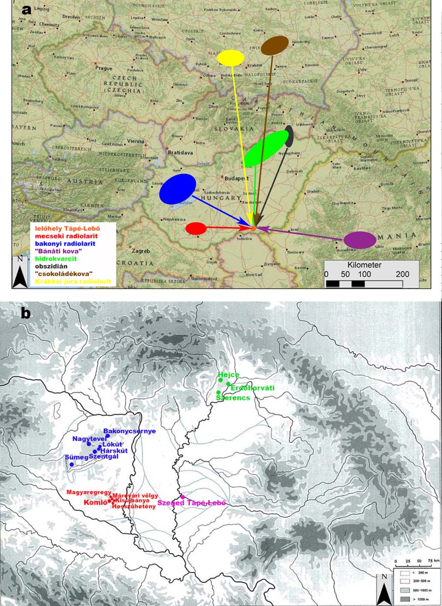 49 2. ábra: a) leletanyag nyersanyagforrásai; b) geológiai minták forrásai Fig. 2.: a) sources of the archaeological artefacts's raw material; b) sources of the geological samples Minták és módszerek