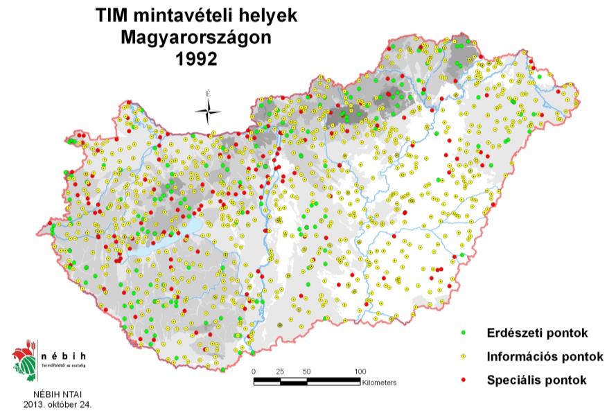 TIM országos törzshálózat (I): 865 pont (mg-i művelés alatti területek)