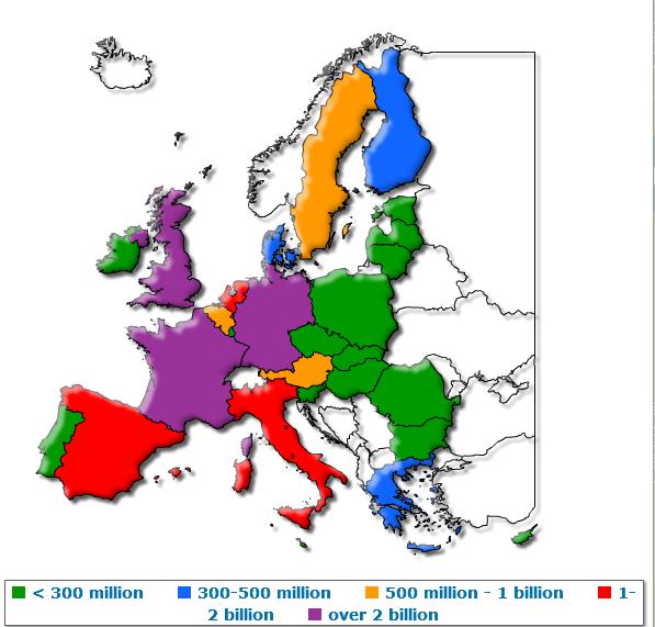 2.3 fejezet, 2. térkép: FP7 támogatás eloszlása Forrás: http://ec.europa.