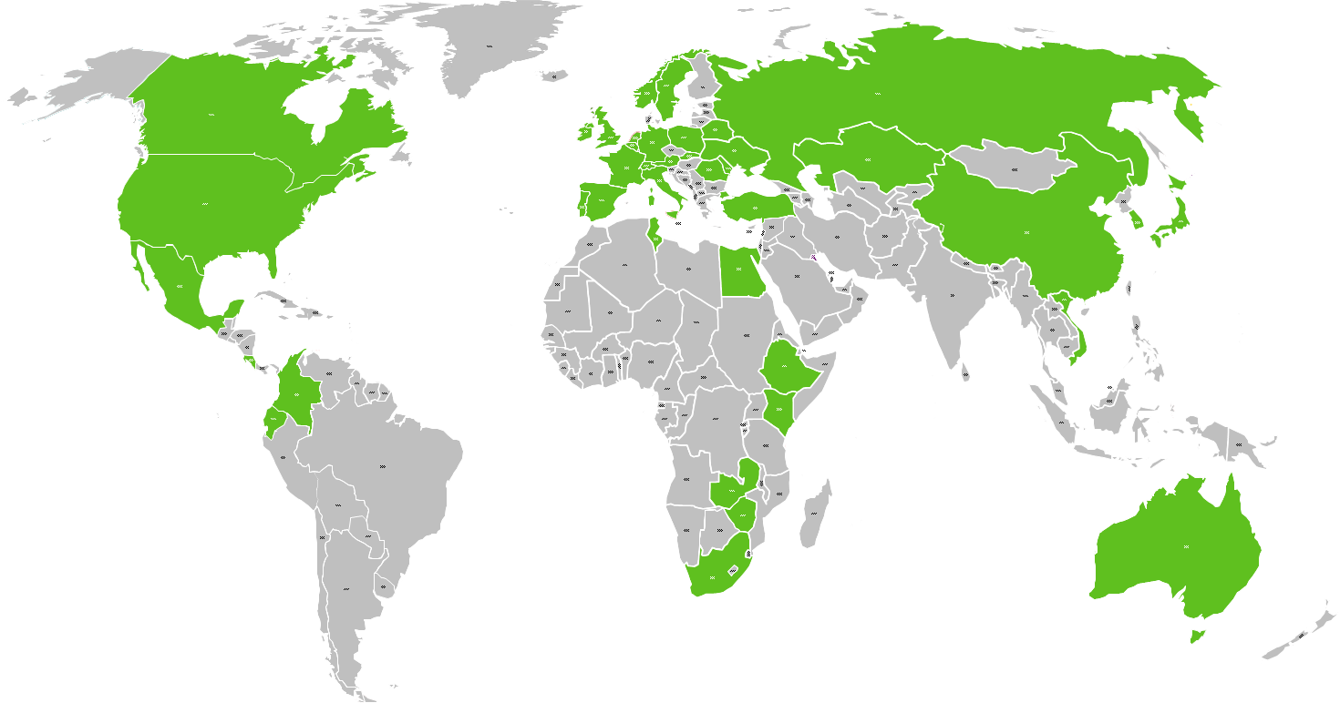 Austria Belgium France Germany Netherlands Poland Portugal Romania Russia Projektek világszerte Canda USA Mexico Costa Rica Colombia Ecuador Belrus Ireland Italy Moldova