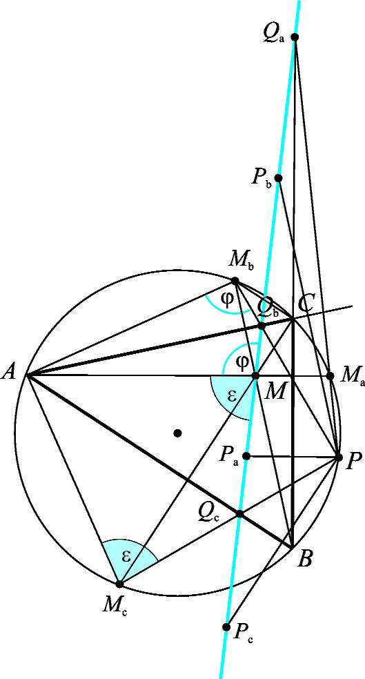 Euler-egyenes, Feuerch-kör, Simson-egyenes, Apollonius-kör 8 04 ) Felhsználjuk: Az ABC körülírt köre z O O Feuerch köre, ezért átmegy z O O oldlfelezéspontjin és mgsságtlppontjin Az ABC elsô