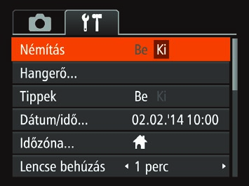 A menük használata különböző funkcióit a többi menüben állíthatja be. A menüpontok csoportosítva szerepelnek a lapokon, például a felvételkészítéssel [4] vagy a lejátszással [1] kapcsolatos lapon.