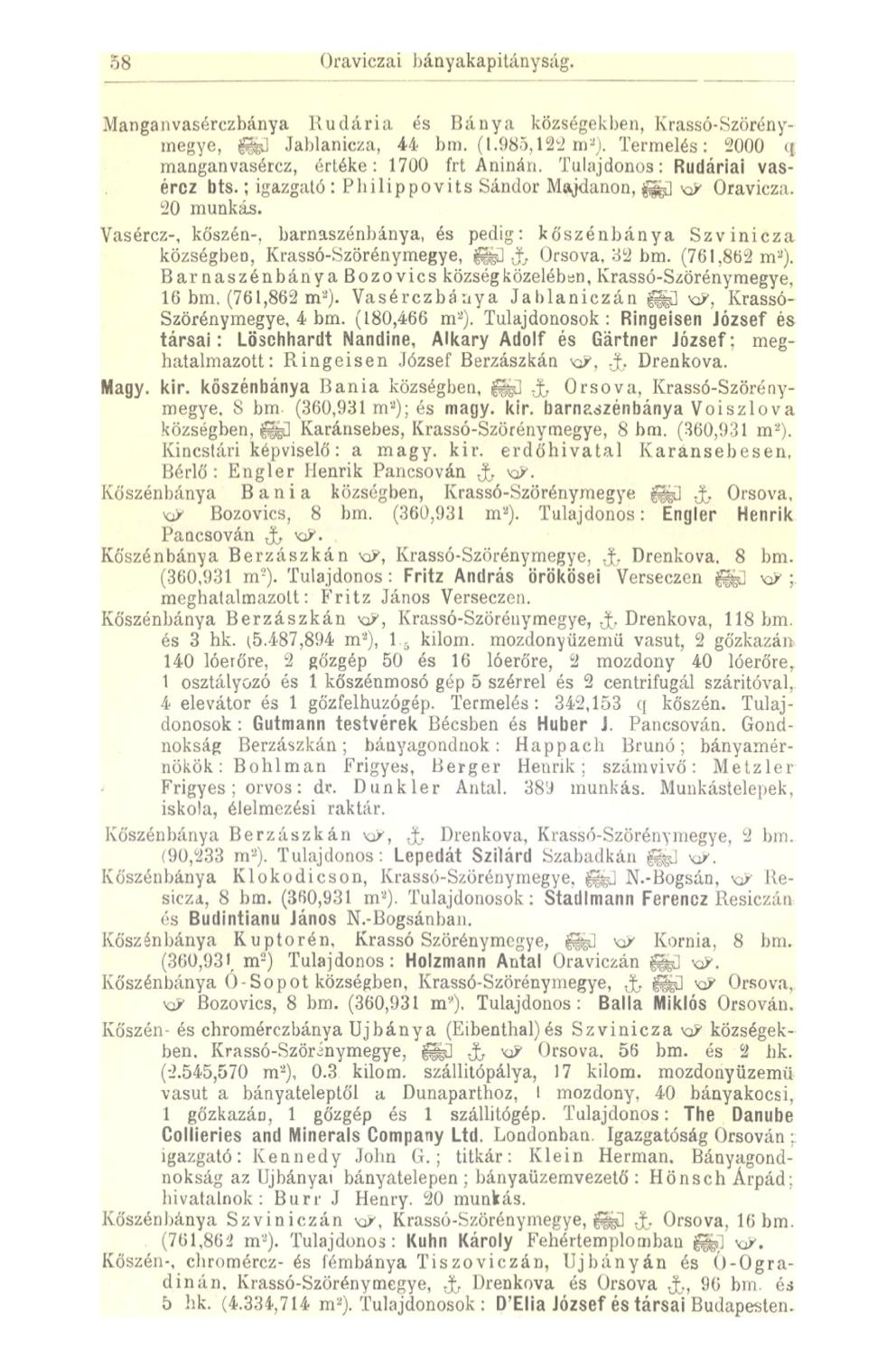 58 Oraviczai bányakapitányság. Mangan vasérczbánya lludária és Bánya községekben, Krassó-Szörénymegye, fe] Jablanicza, 44 bm. (1.985,122 xn").