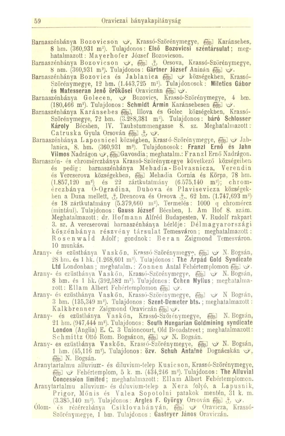 59 Oraviczai bányakapilányság Barnaszénbánya Bozovicson KP, Krassó-Szörénymegye, fej Karánsebes, 8 bm. (360,931 m'-).