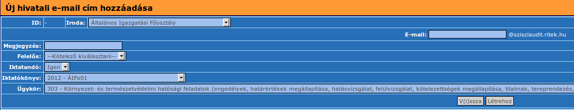 20. ábra: Sikeres e-mail cím módosítás Ha a módosítás során nem adjuk meg a bontásért felelős személyt, akkor hibaüzenetet küld a rendszer, miszerint a mező megadása kötelező. 21.